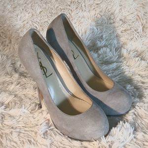 YSL Saint Laurent Tribute Pump Gray Suede, Size 36
